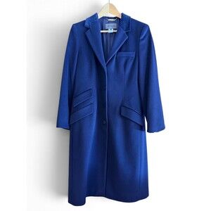 Loro Piana Wool Les Copains Coat Womens IT 44 US 6 Navy Long Tailored Coat Italy